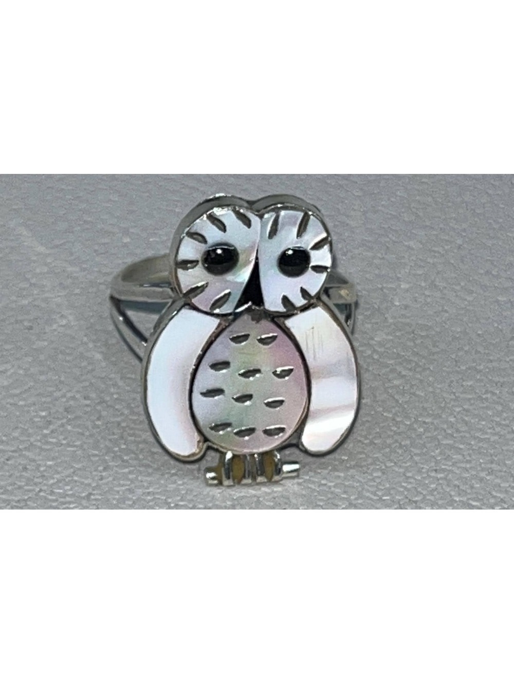 Zuni handmade turquoise owl inlay sterling silver cluster ring size 6.5
